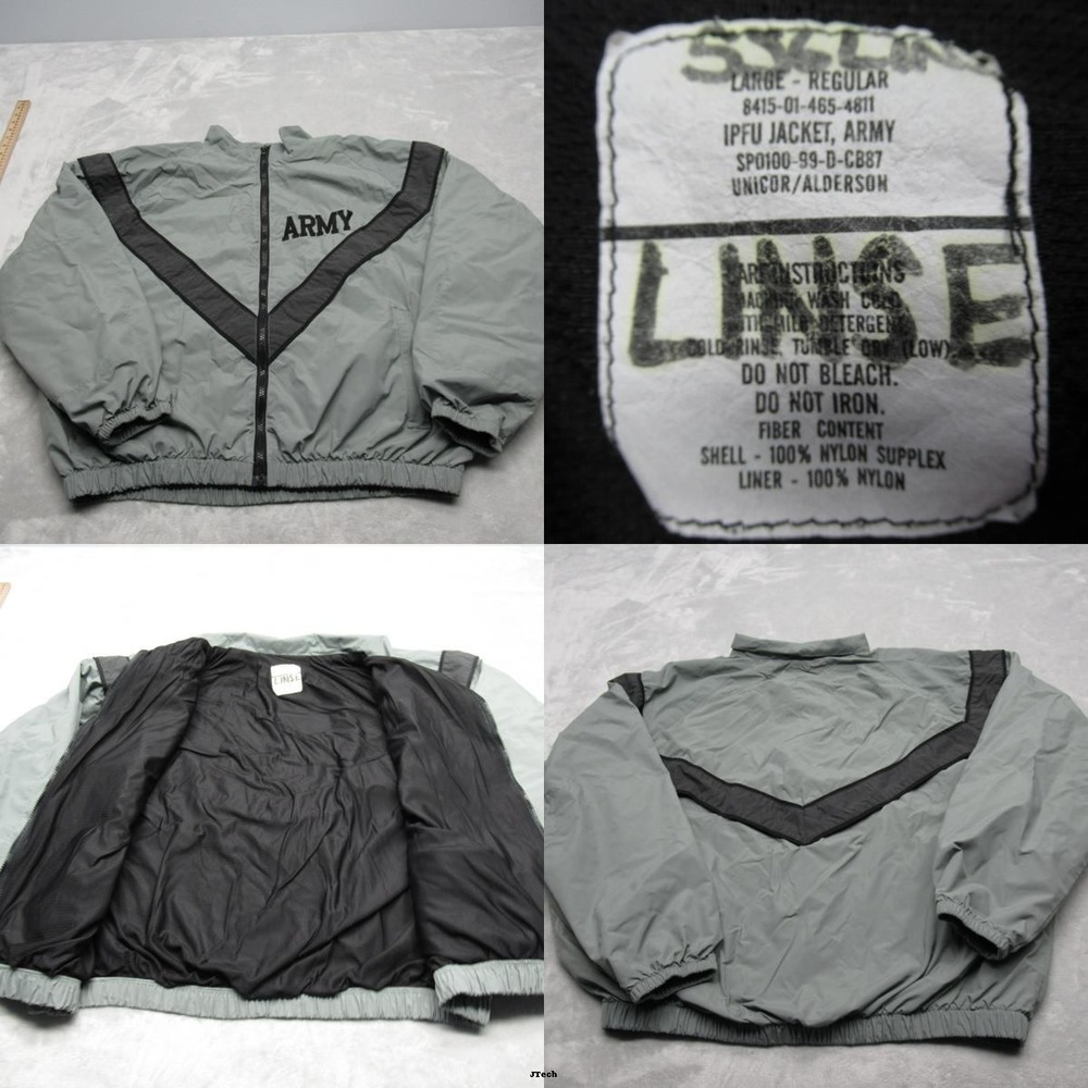 Army IPFU Jacket Mens Large Green‎ Full Zip Pockets Raglan Sleeve Windbreaker